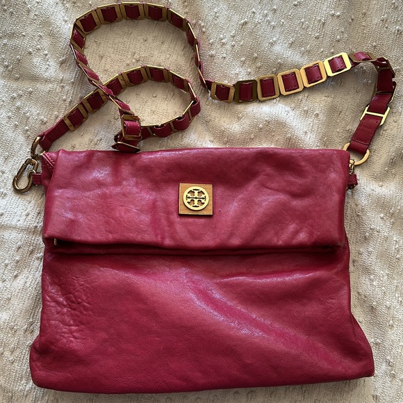 Tory Burch Vintage Red Leather Foldover Crossbody Bag - Picture 2 of 5